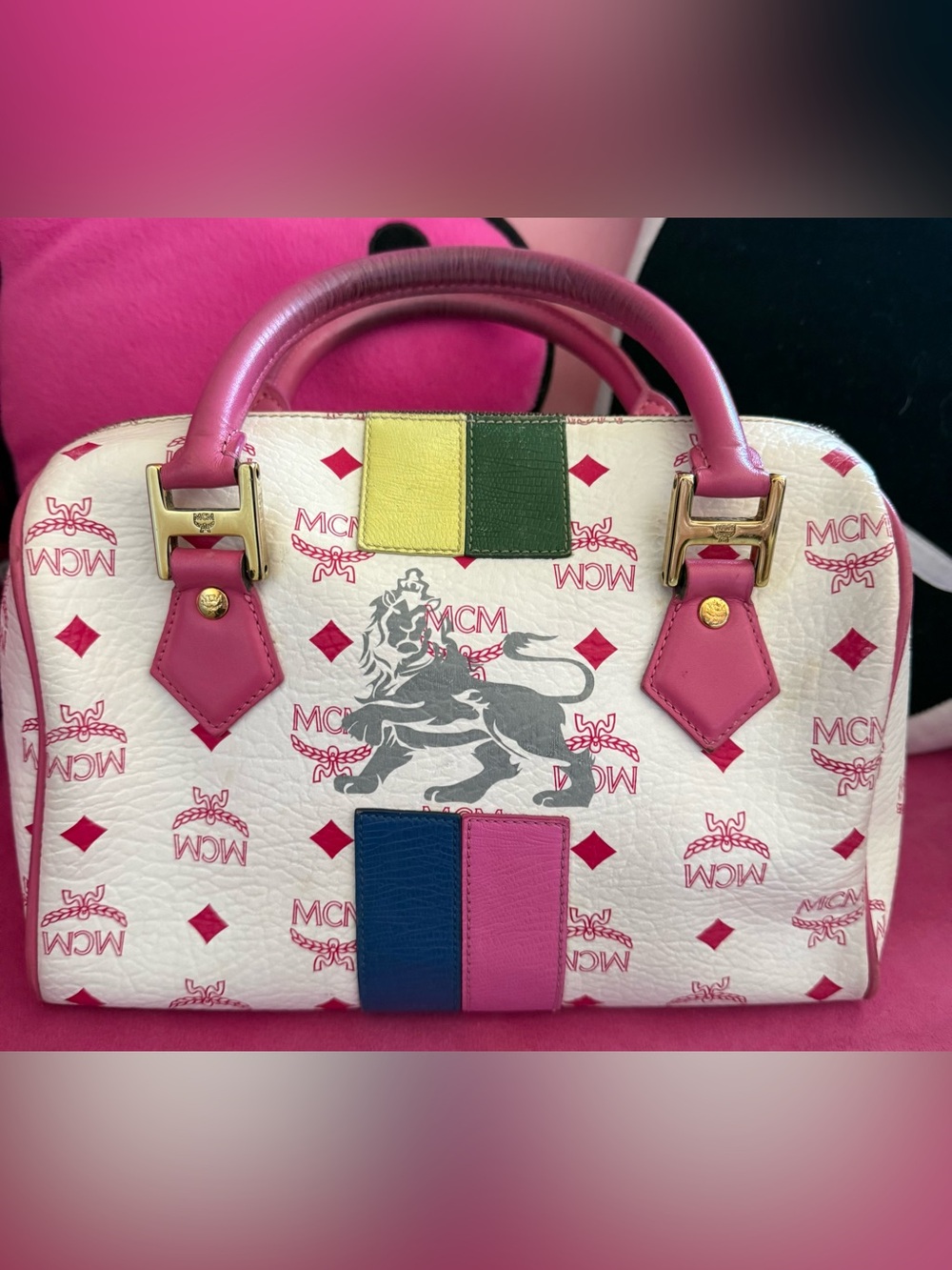 MCM | RARE Multicolour Monogram Lion Boston Satchel